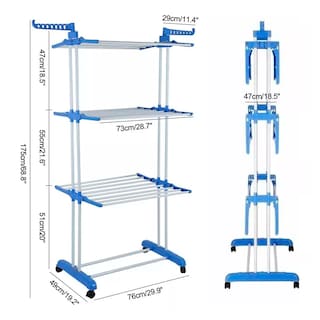 Foto 5 | Tendedero Plegable De Ropa Portátil Retráctil Rack Perchero Organizador 3 Niveles Con Ruedas Multifuncional Color Azul