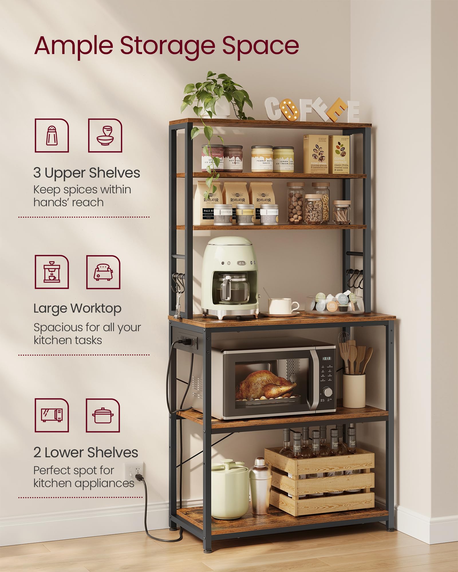 Foto 4 pulgar | Cafetería Bakers Rack Vasagle Con Almacenamiento, 6 Niveles, Color Marrón Rústico - Venta Internacional.