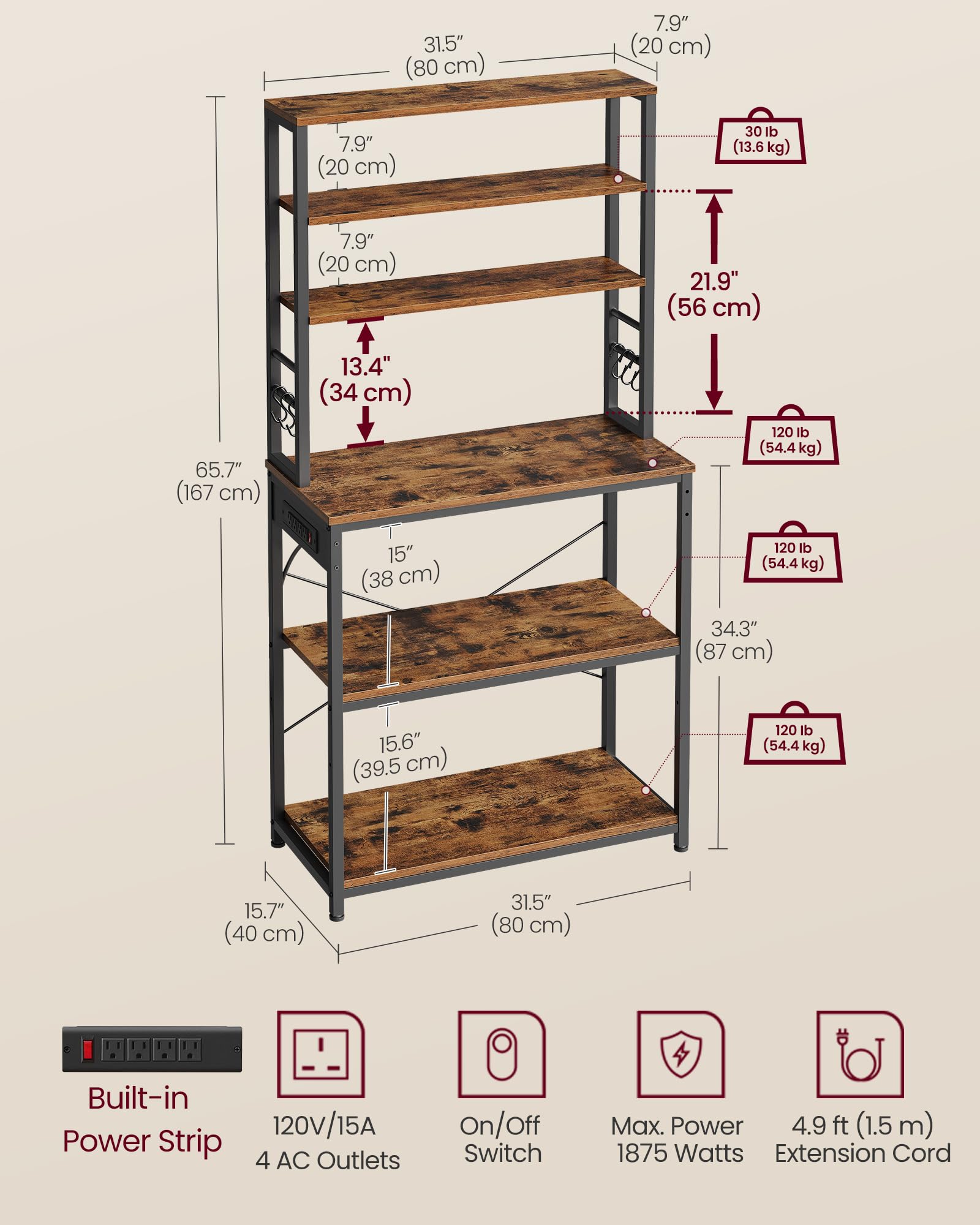 Foto 7 pulgar | Cafetería Bakers Rack Vasagle Con Almacenamiento, 6 Niveles, Color Marrón Rústico - Venta Internacional.