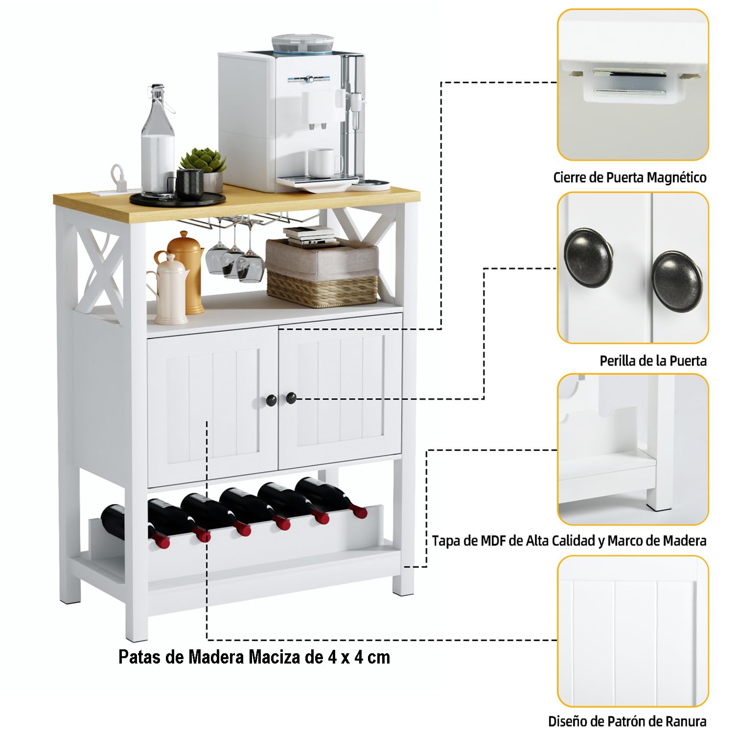 Foto 9 pulgar | Estante de Vinos Furniturer Blanco