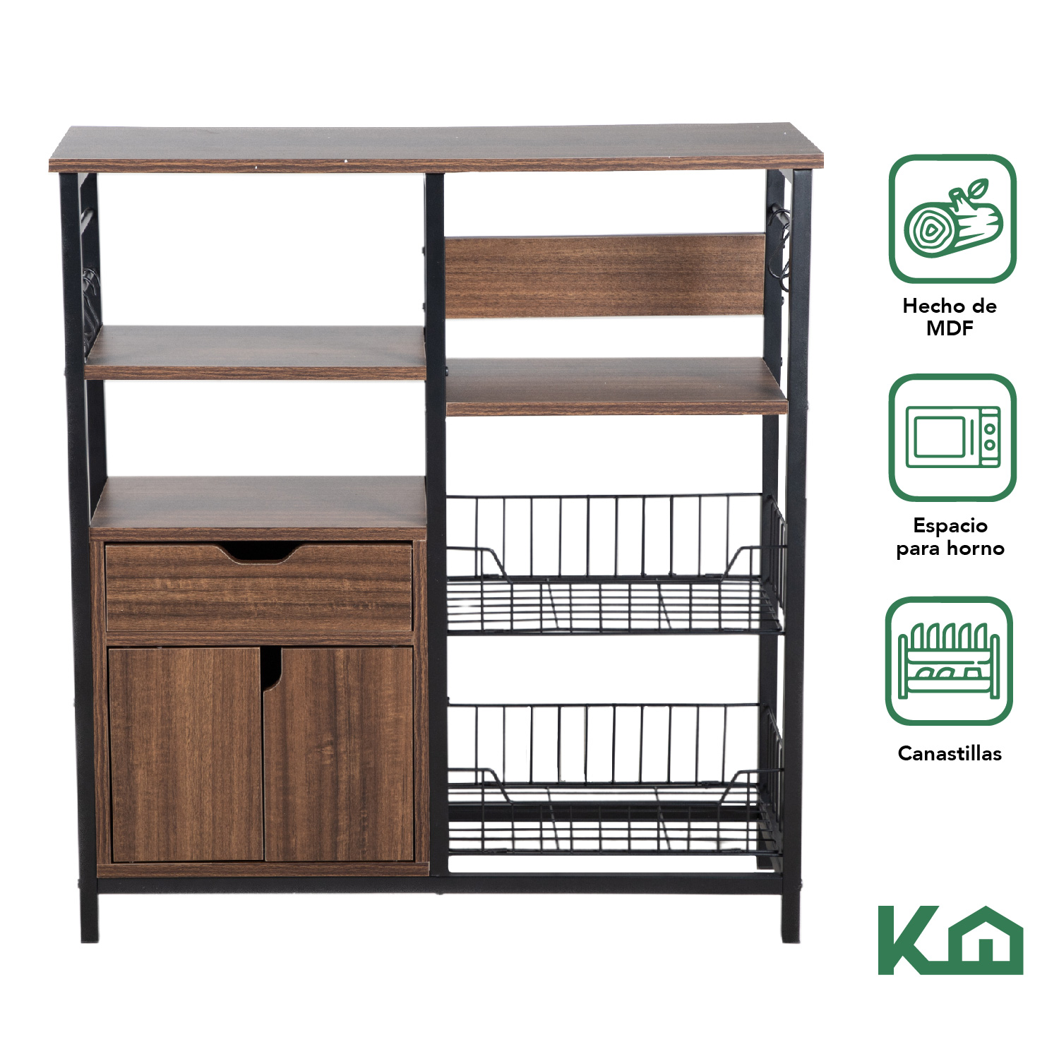 Foto 2 | Rack Mueble Multiusos KingsHouse Cajón Repisas Microondas Cocina Hogar