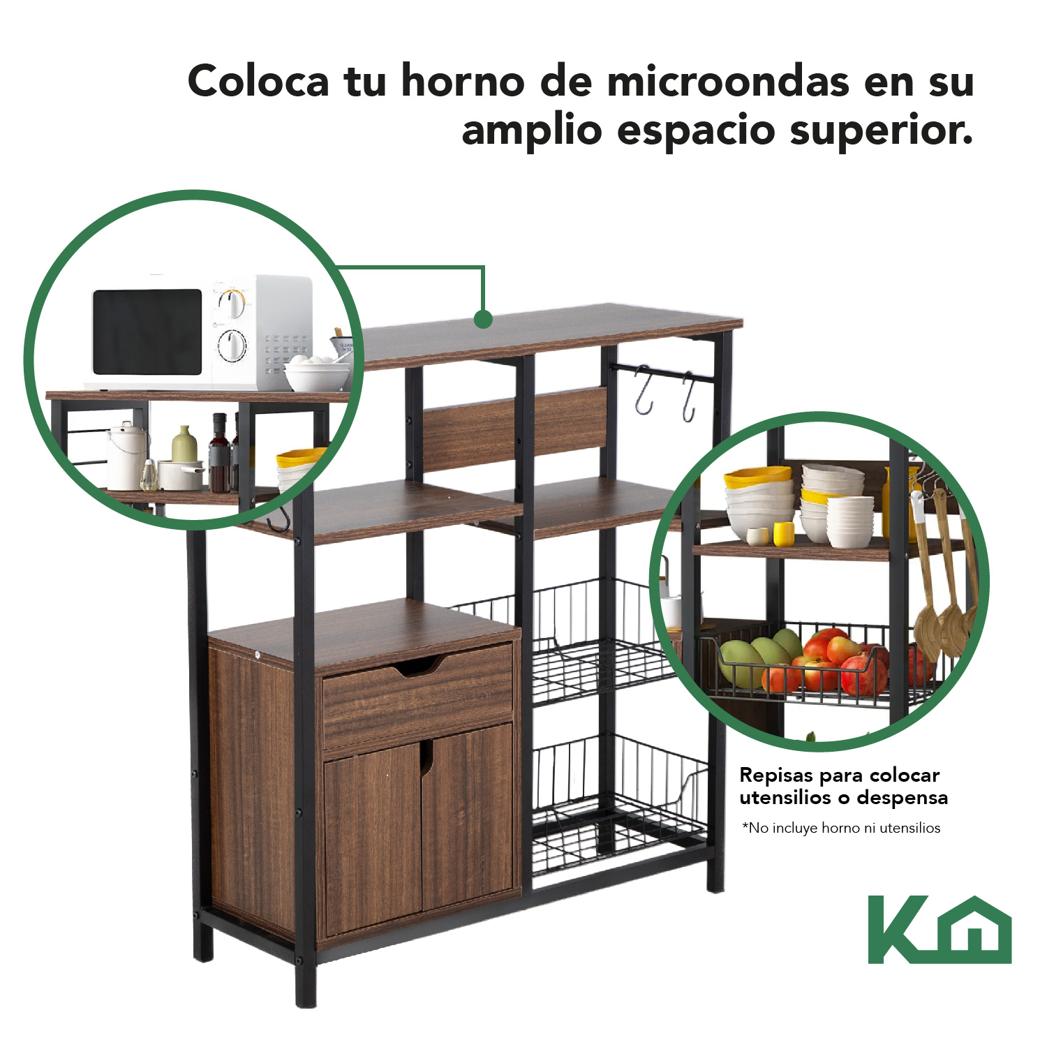 Foto 4 pulgar | Rack Mueble Multiusos KingsHouse Cajón Repisas Microondas Cocina Hogar