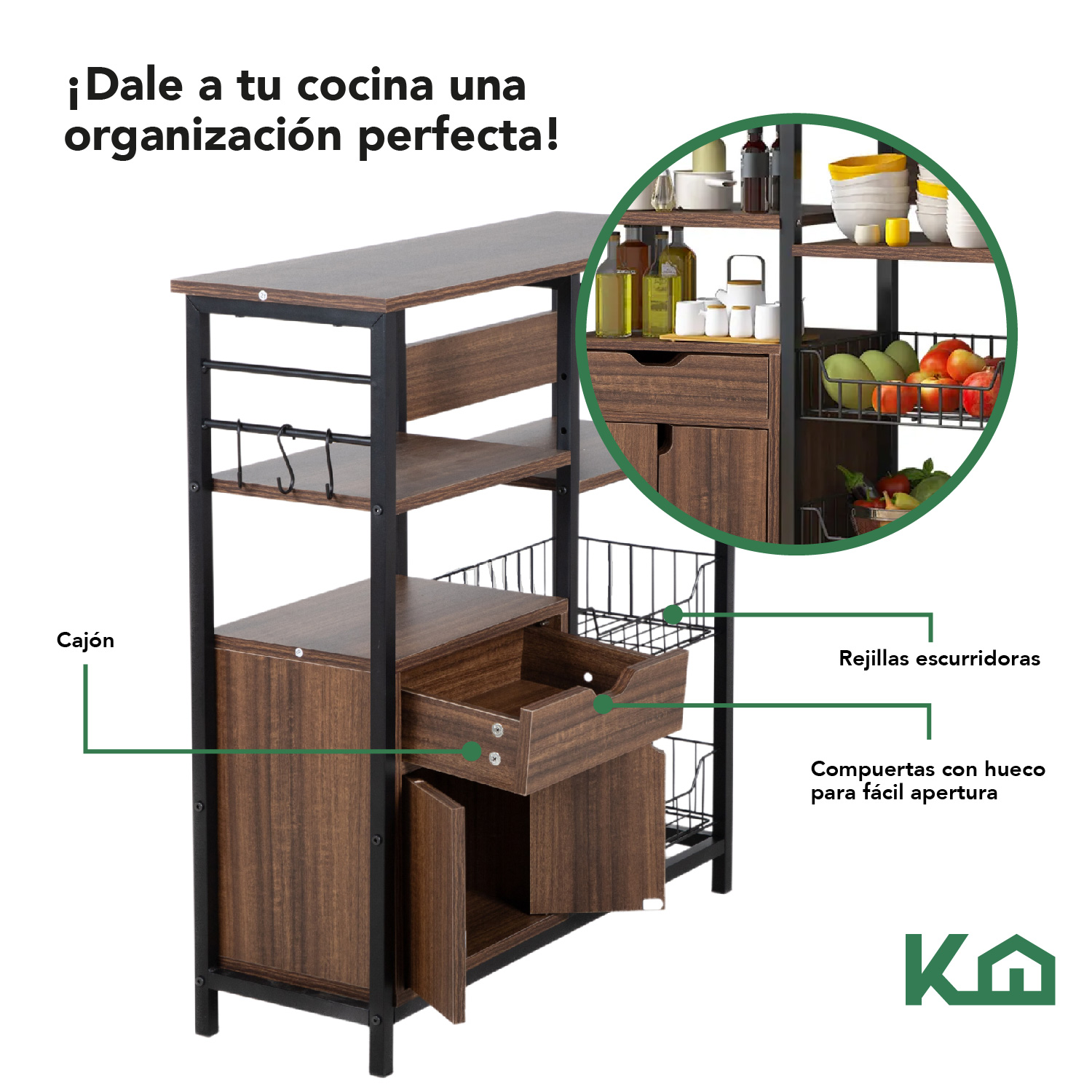 Foto 5 pulgar | Rack Mueble Multiusos KingsHouse Cajón Repisas Microondas Cocina Hogar