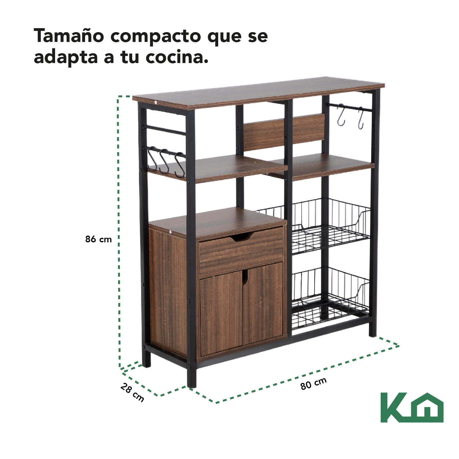 Foto 5 | Rack Mueble Multiusos KingsHouse Cajón Repisas Microondas Cocina Hogar