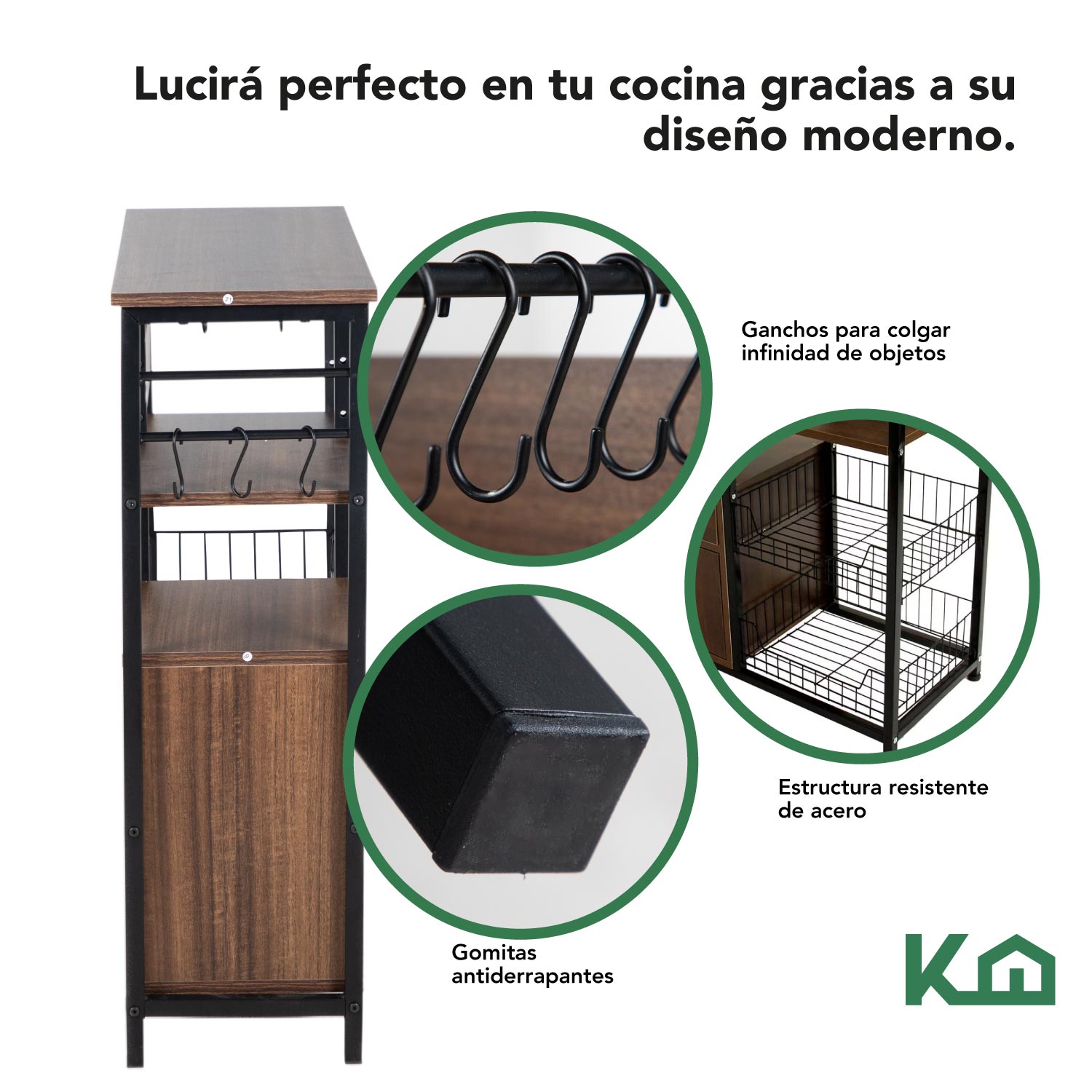 Foto 7 pulgar | Rack Mueble Multiusos KingsHouse Cajón Repisas Microondas Cocina Hogar