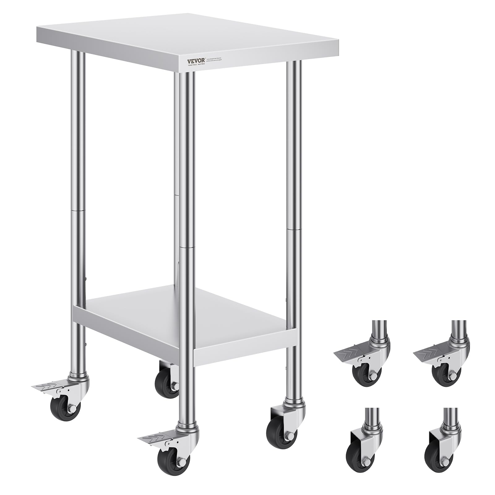 Mesa De Trabajo Vevor De Acero Inoxidable De 60 X 45 X 96 Cm Con 4 Ruedas - Venta Internacional.