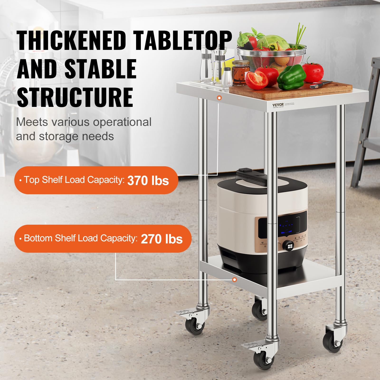 Foto 4 pulgar | Mesa De Trabajo Vevor De Acero Inoxidable De 60 X 45 X 96 Cm Con 4 Ruedas - Venta Internacional.