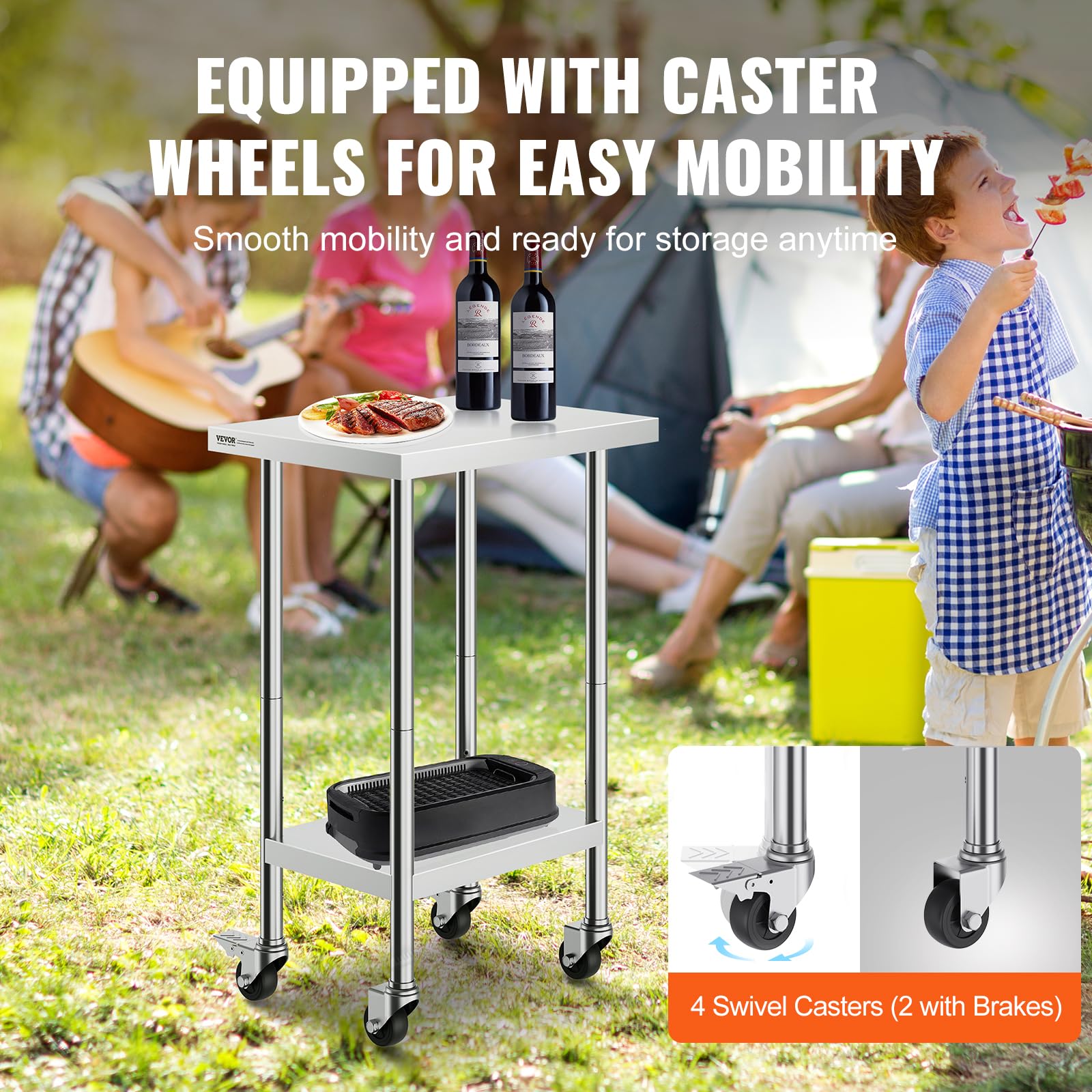 Foto 5 pulgar | Mesa De Trabajo Vevor De Acero Inoxidable De 60 X 45 X 96 Cm Con 4 Ruedas - Venta Internacional.