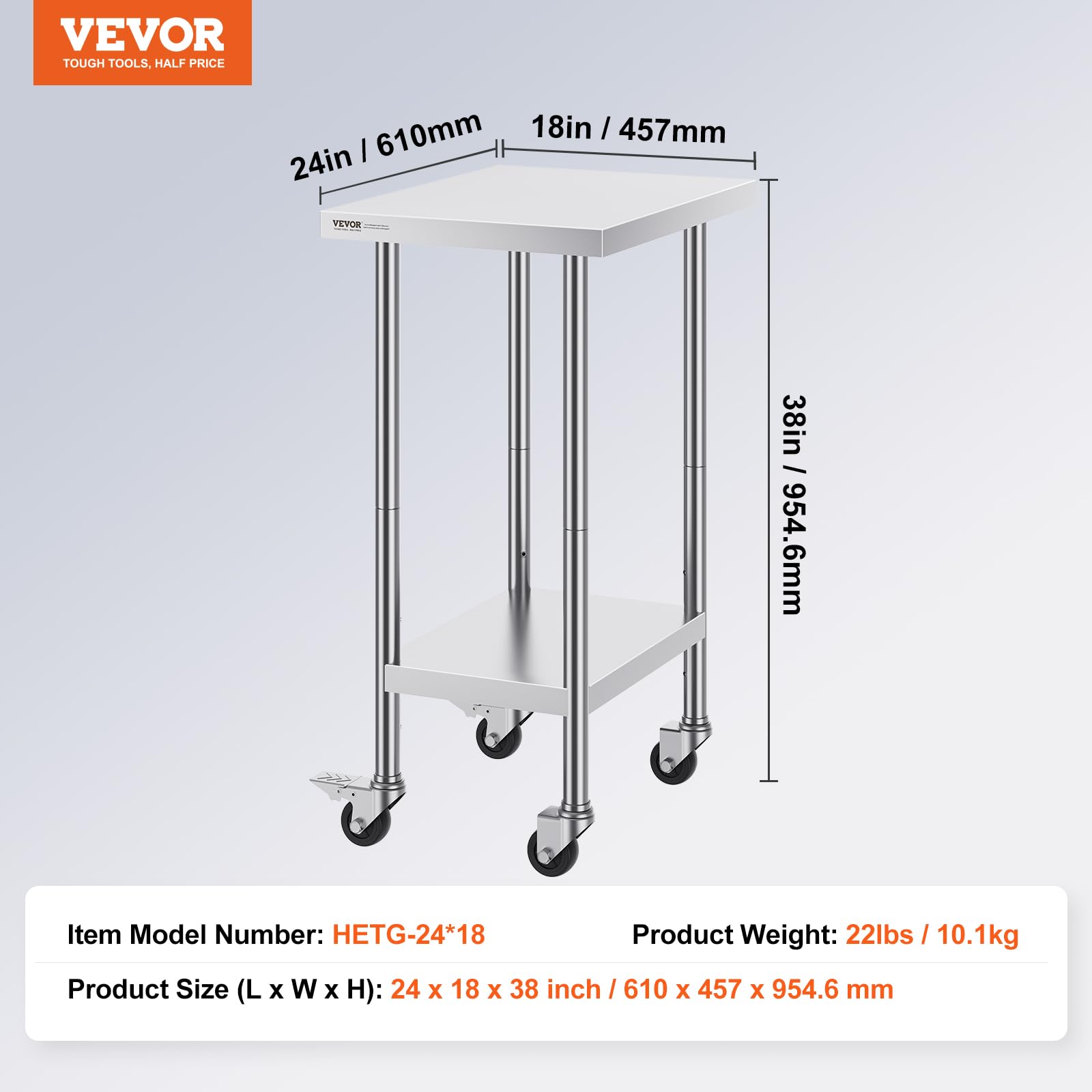 Foto 7 | Mesa De Trabajo Vevor De Acero Inoxidable De 60 X 45 X 96 Cm Con 4 Ruedas - Venta Internacional.