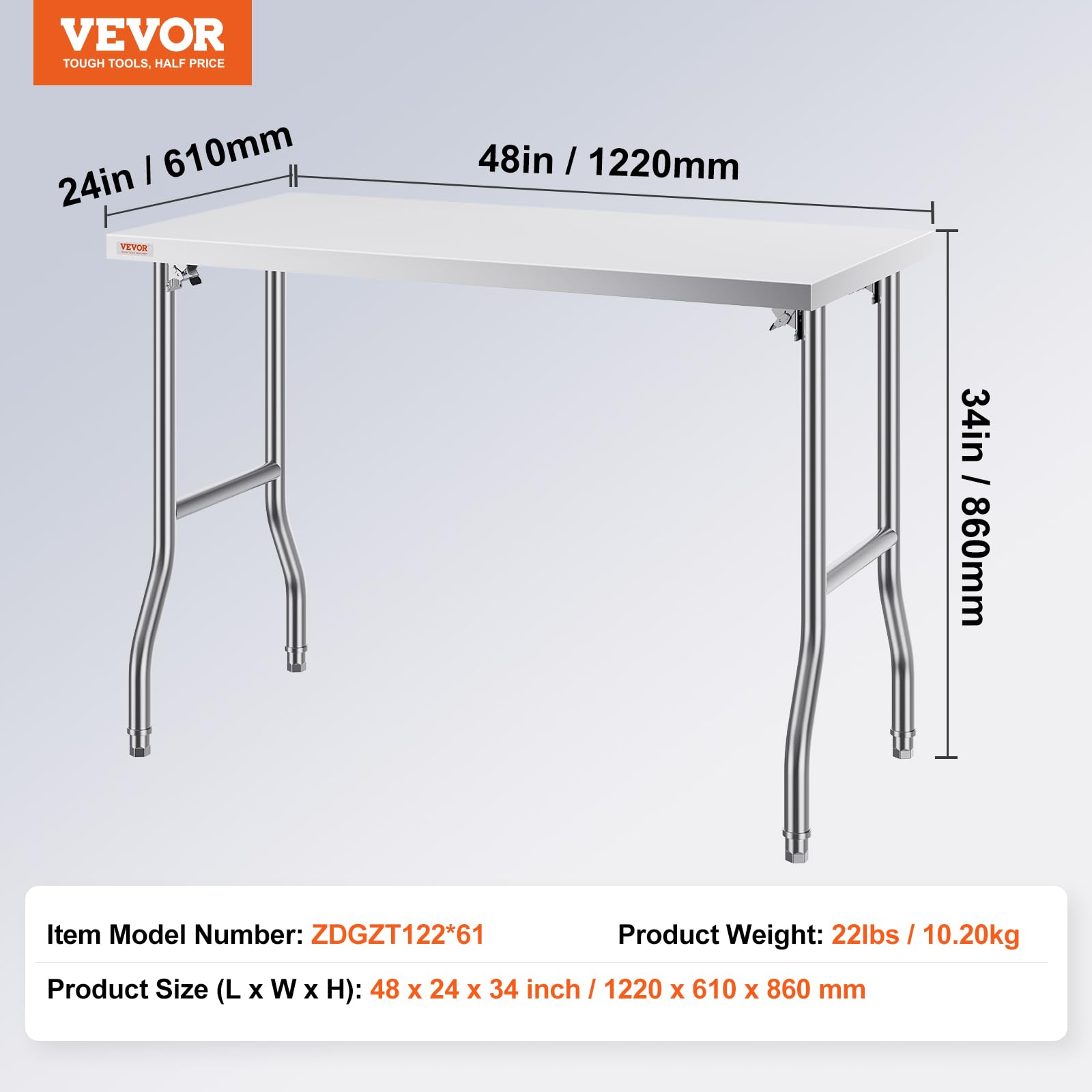 Foto 8 pulgar | Mesa De Trabajo Vevor Commercial 121,92 X 60,96 Cm De Acero Inoxidable - Venta Internacional.