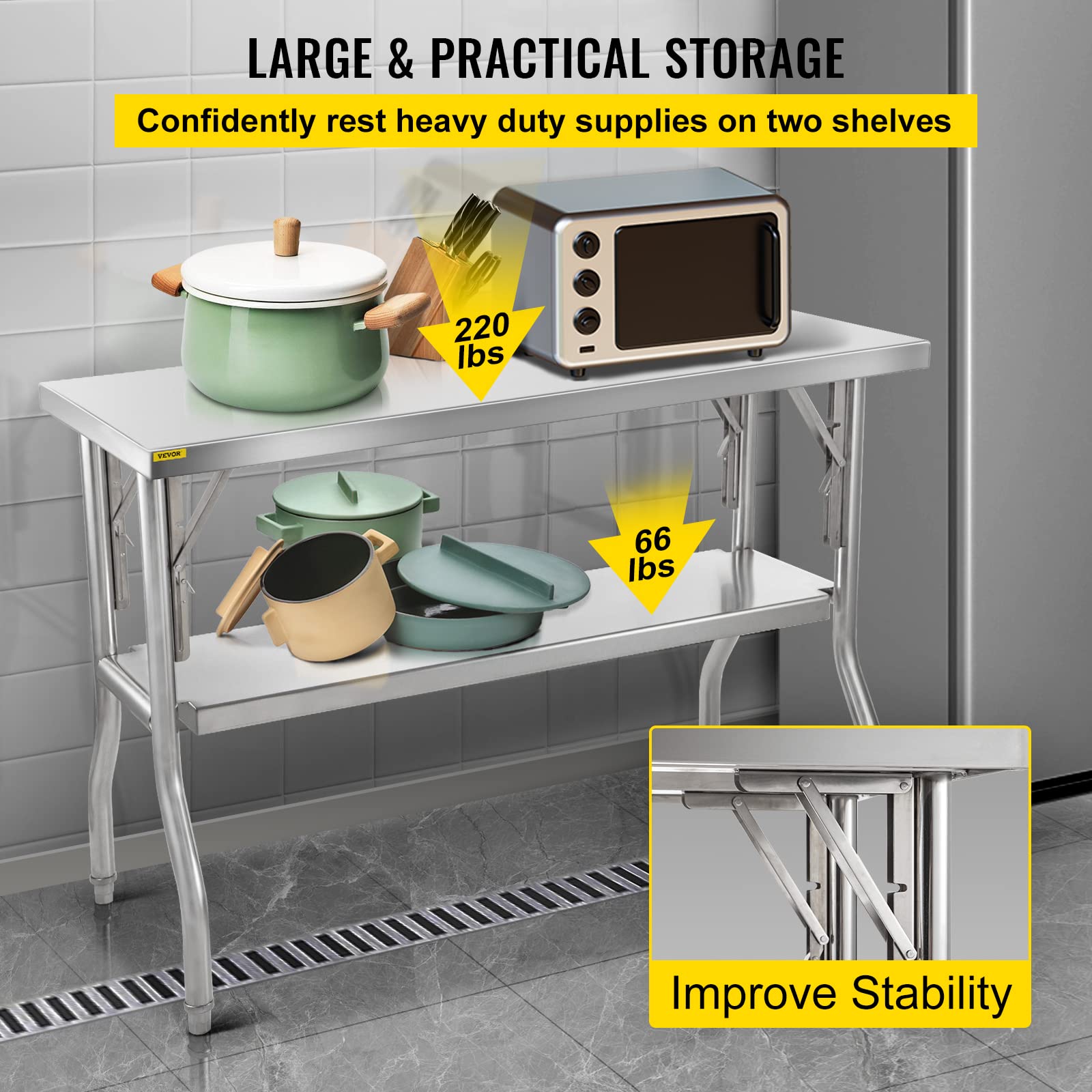 Foto 5 pulgar | Mesa De Trabajo Comercial Vevor 122 X 61 Cm, Acero Inoxidable - Venta Internacional.