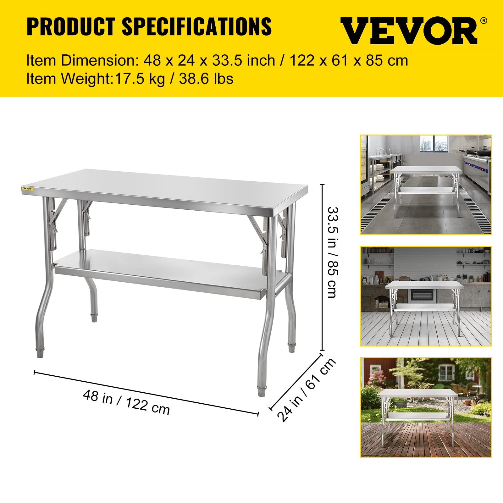 Foto 8 pulgar | Mesa De Trabajo Comercial Vevor 122 X 61 Cm, Acero Inoxidable - Venta Internacional.