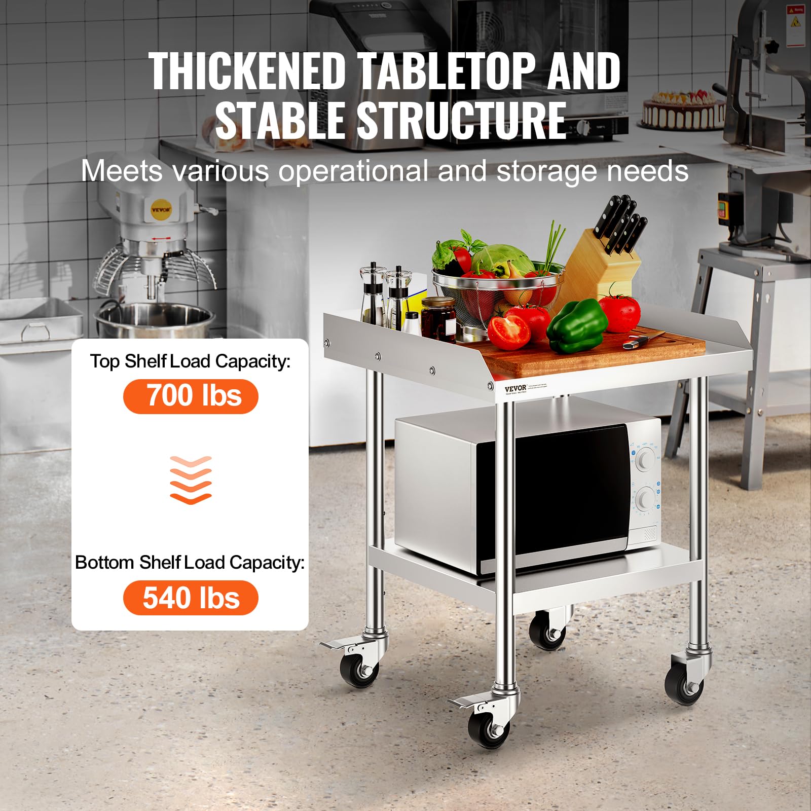 Foto 3 | Mesa De Trabajo Vevor De Acero Inoxidable 60x60x76 Cm Con Ruedas - Venta Internacional.