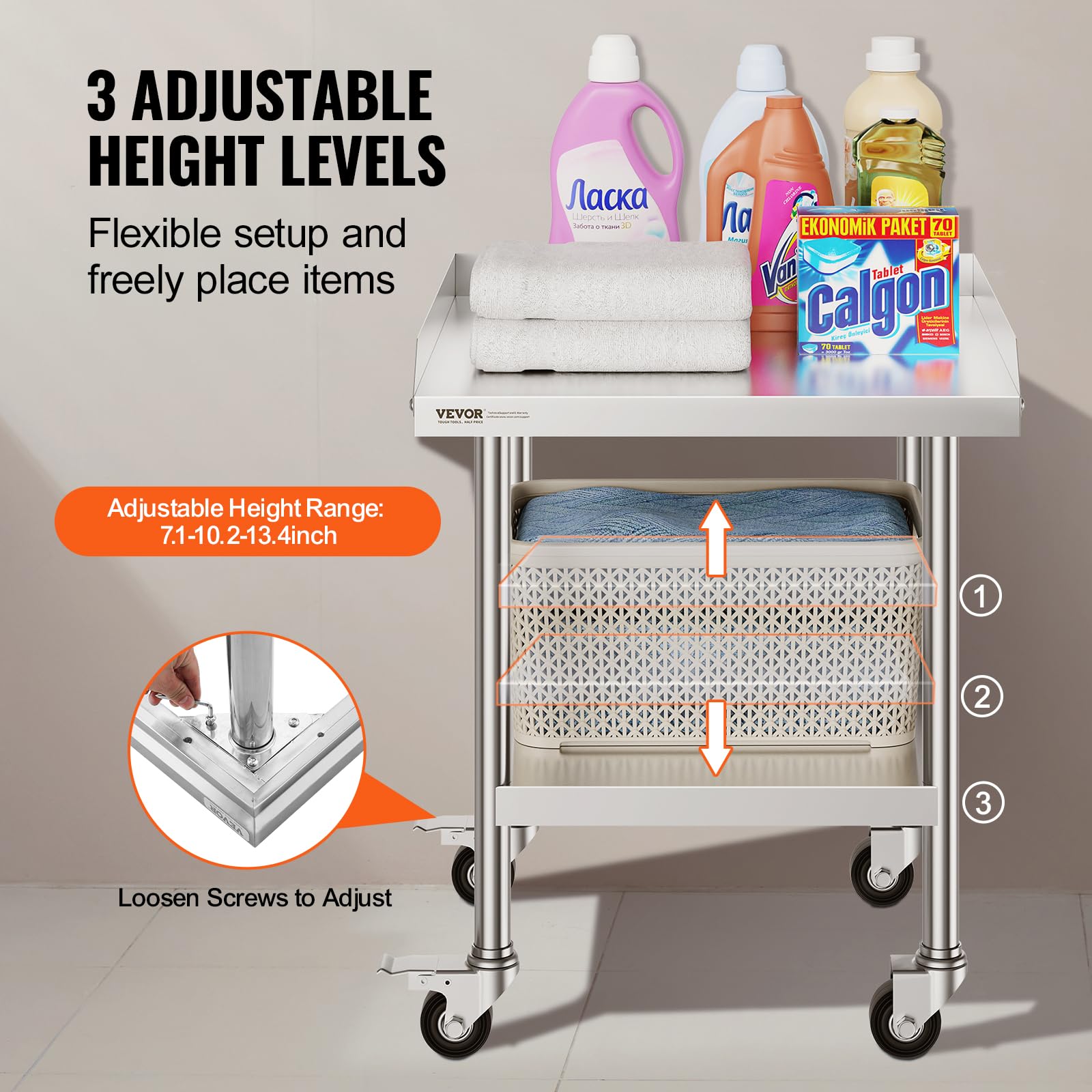 Foto 5 | Mesa De Trabajo Vevor De Acero Inoxidable 60x60x76 Cm Con Ruedas - Venta Internacional.