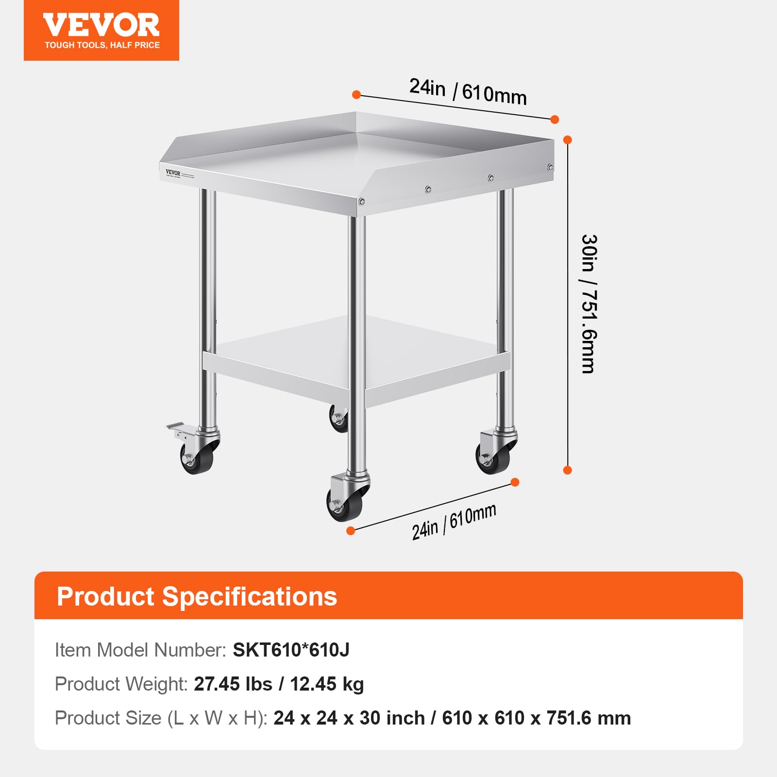 Foto 8 pulgar | Mesa De Trabajo Vevor De Acero Inoxidable 60x60x76 Cm Con Ruedas - Venta Internacional.