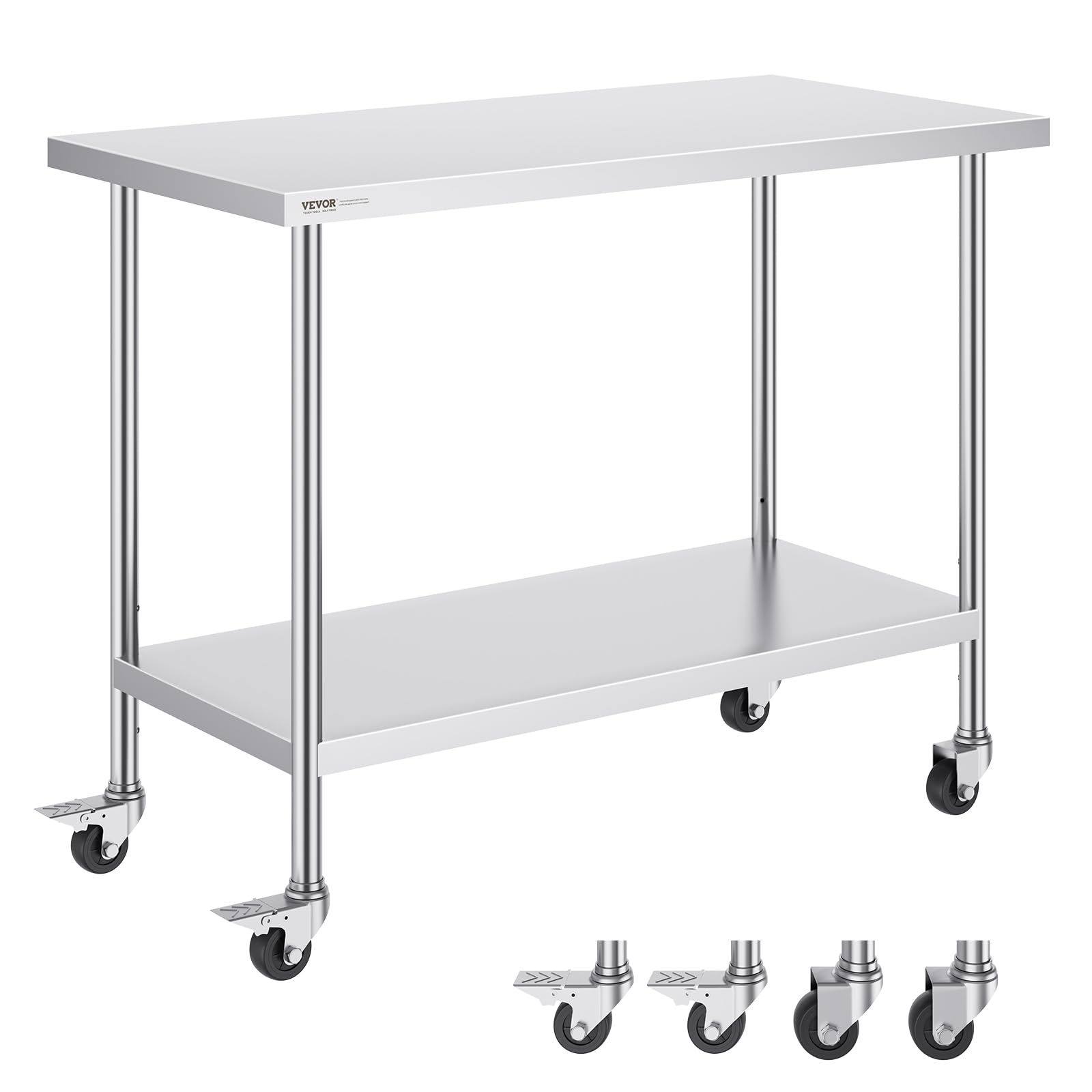 Foto 1 | Mesa De Trabajo Vevor De Acero Inoxidable 60x120x96 Cm Con Ruedas - Venta Internacional.