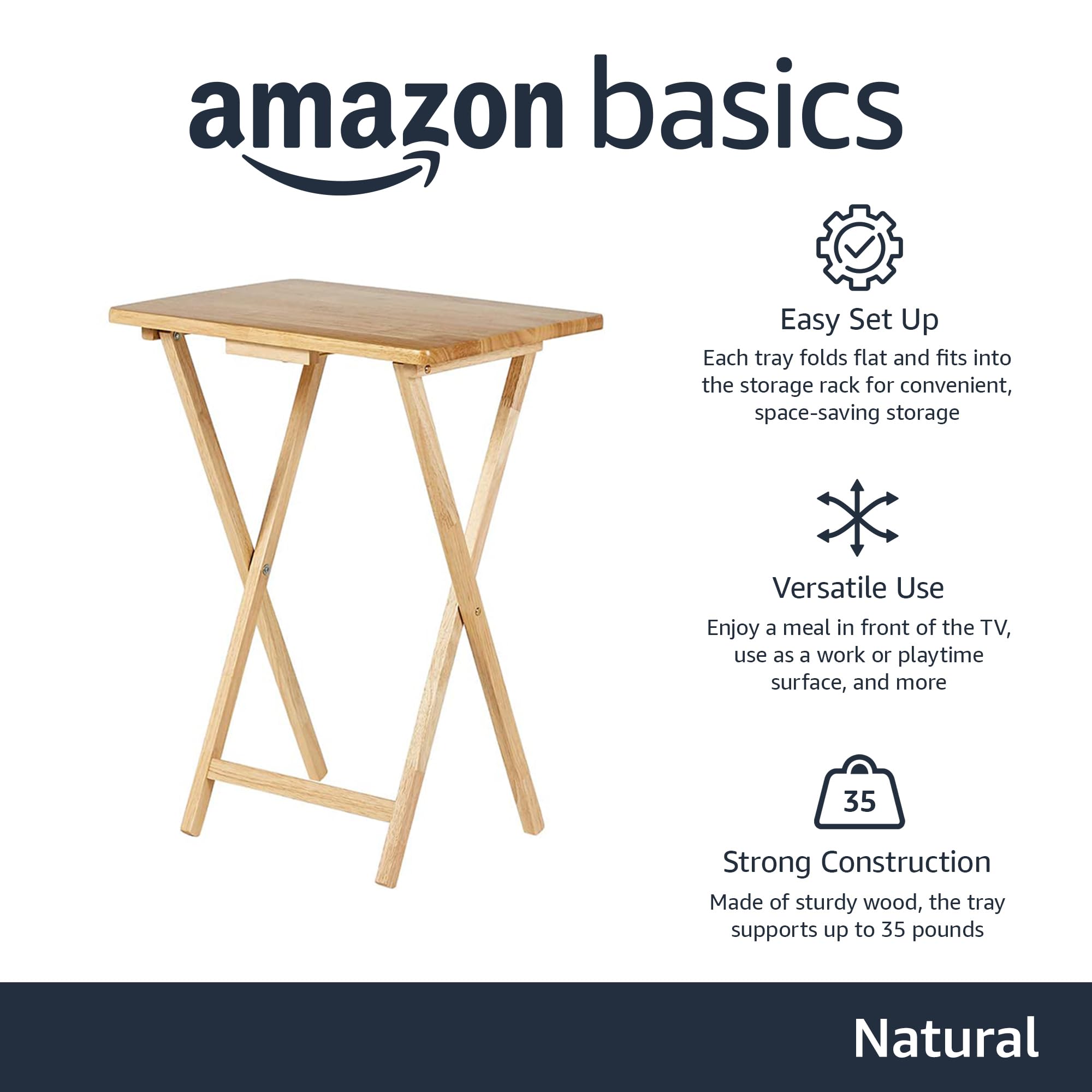 Foto 2 | Mesa Con Bandeja Para Tv Amazon Basics Classic, Portátil, Juego De 4 - Venta Internacional.