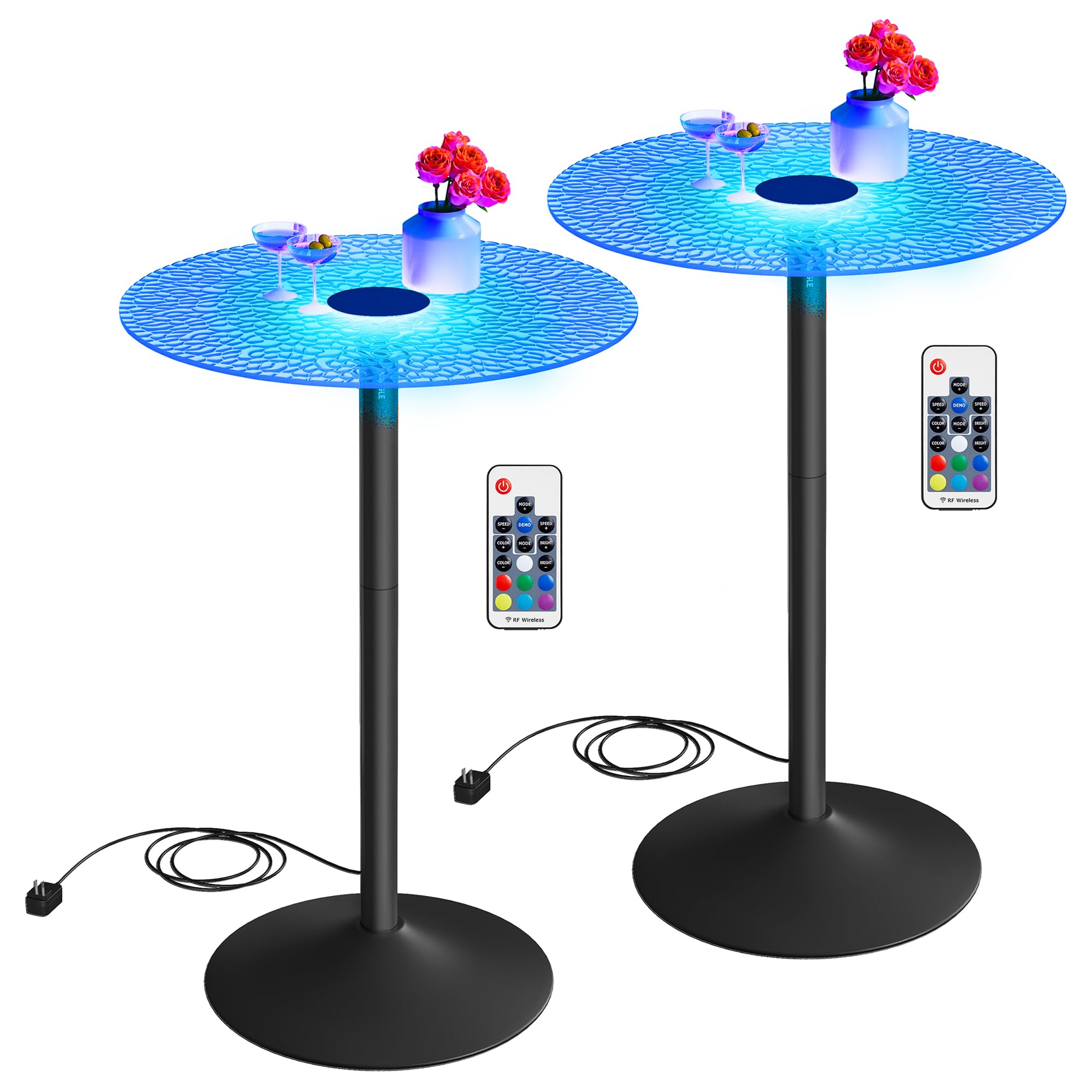 Mesas De Bar Redondas Vasagle Con Luces, Tapas De Cristal Y Base De Acero, Juego De 2 - Venta Internacional.