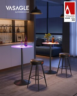 Foto 2 | Mesas De Bar Redondas Vasagle Con Luces, Tapas De Cristal Y Base De Acero, Juego De 2 - Venta Internacional.