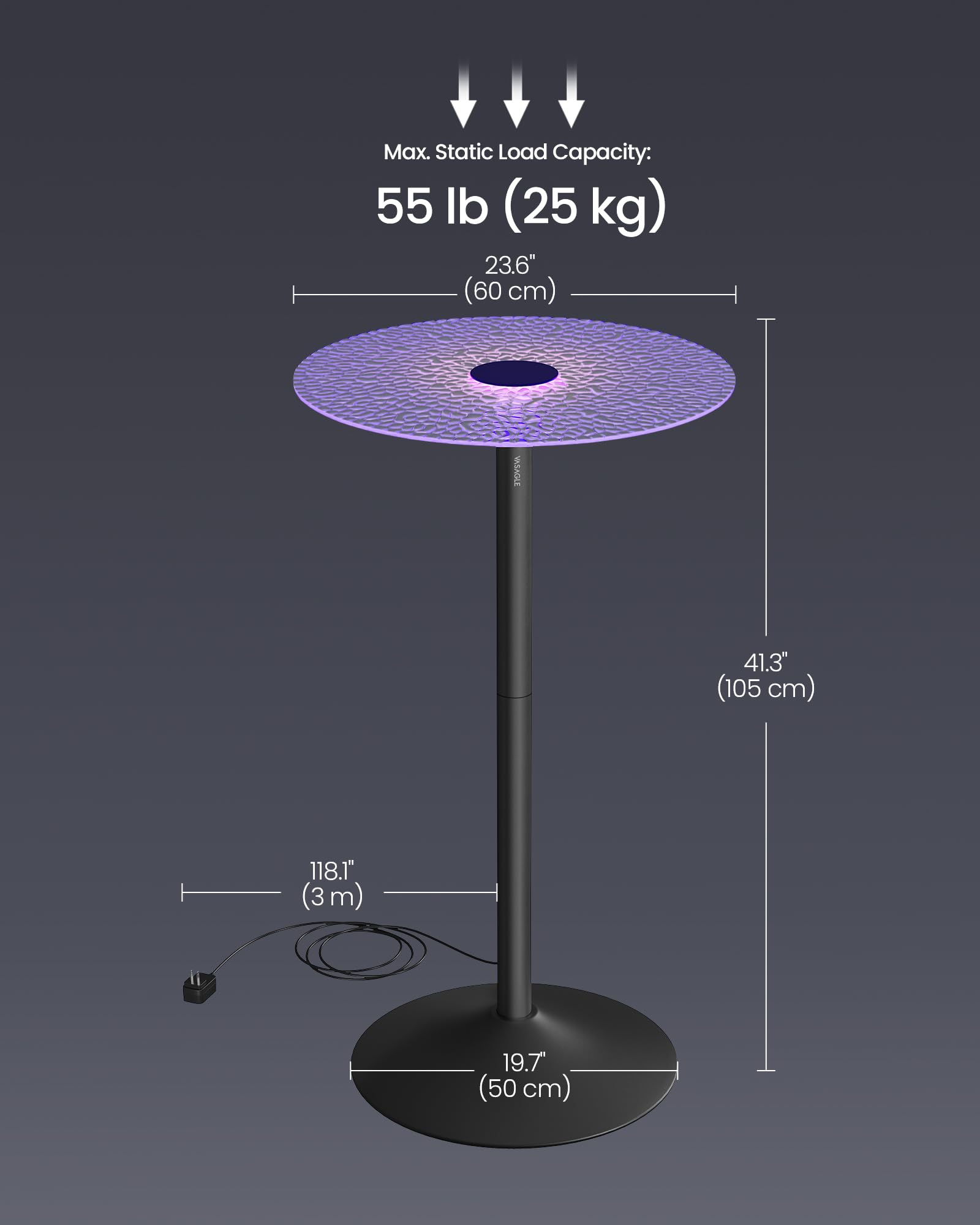 Foto 7 | Mesas De Bar Redondas Vasagle Con Luces, Tapas De Cristal Y Base De Acero, Juego De 2 - Venta Internacional.