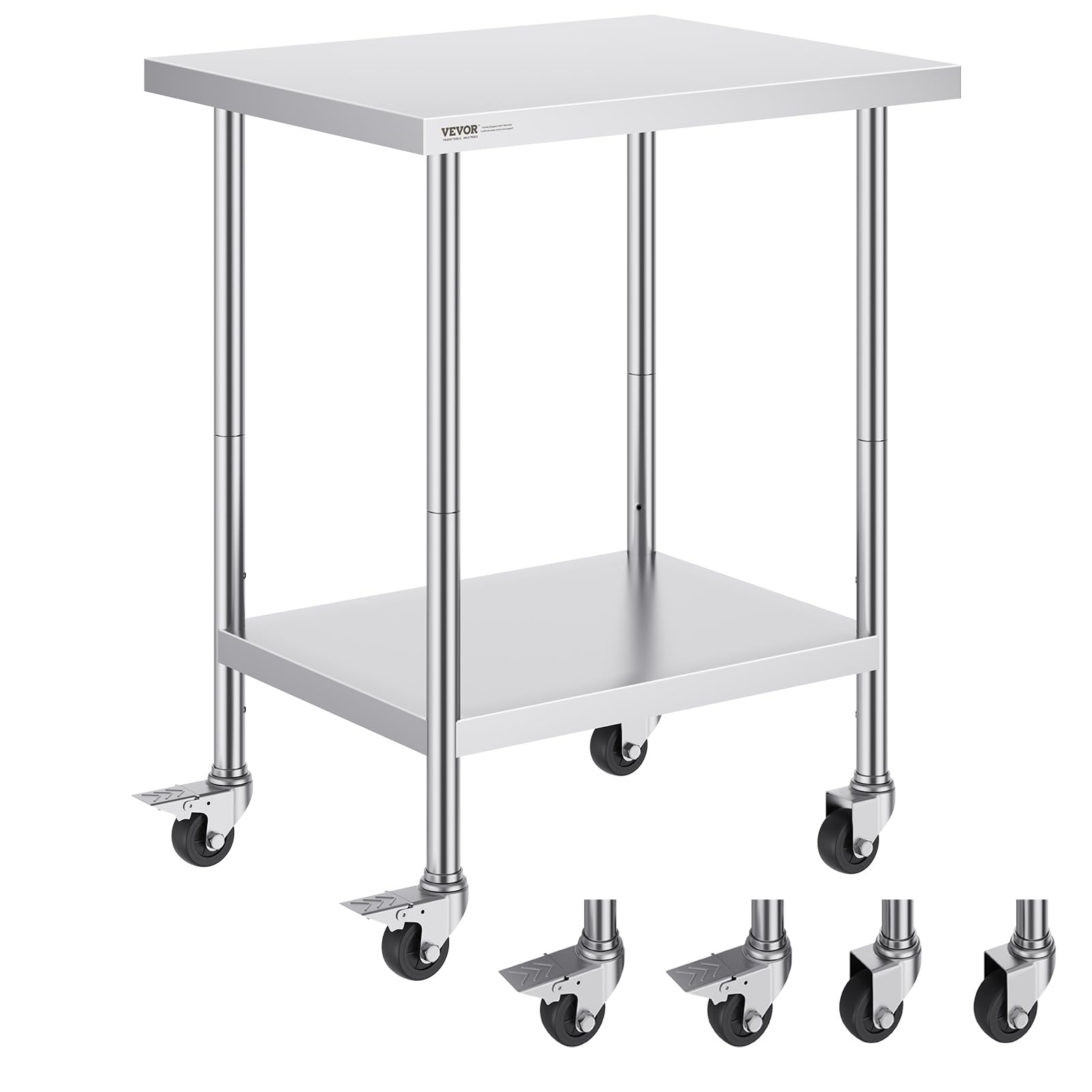 Mesa De Trabajo Vevor De Acero Inoxidable 60x75x95 Cm Con 4 Ruedas - Venta Internacional.