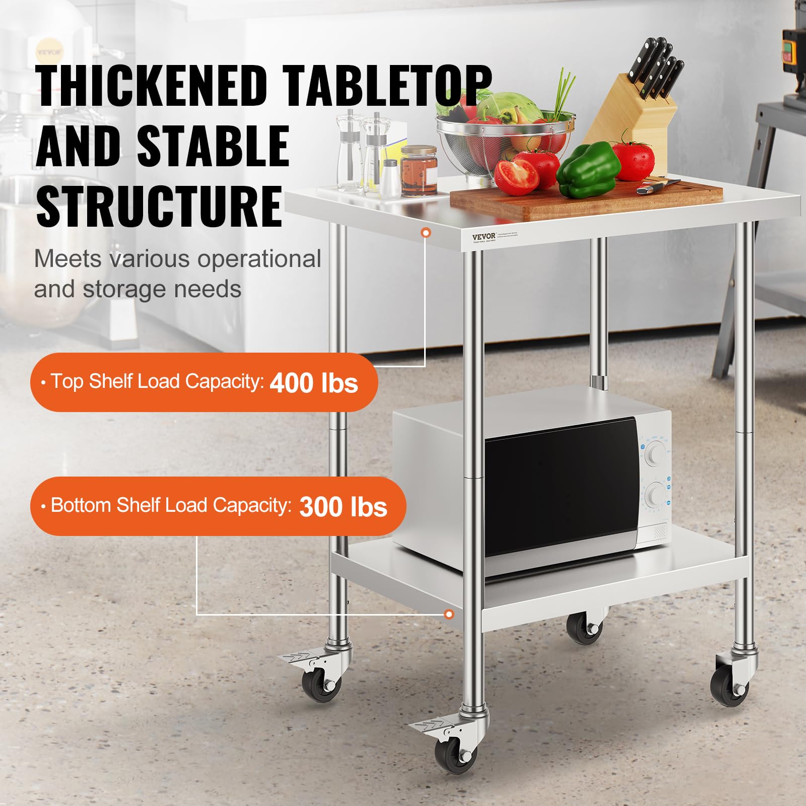 Foto 4 pulgar | Mesa De Trabajo Vevor De Acero Inoxidable 60x75x95 Cm Con 4 Ruedas - Venta Internacional.