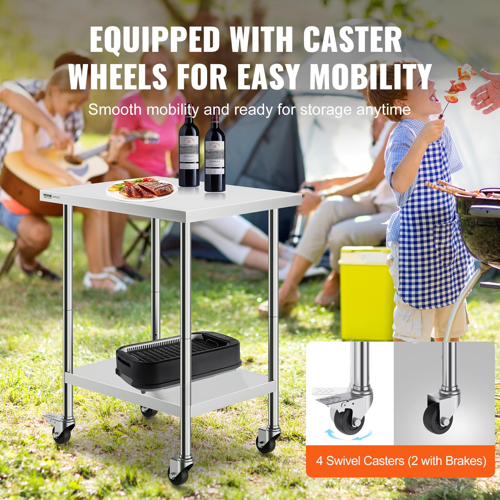 Foto 5 pulgar | Mesa De Trabajo Vevor De Acero Inoxidable 60x75x95 Cm Con 4 Ruedas - Venta Internacional.