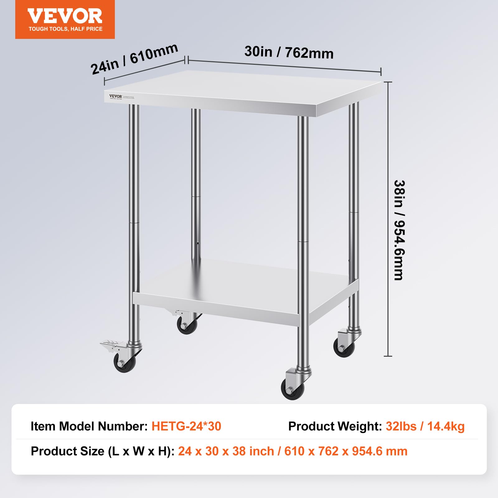 Foto 8 pulgar | Mesa De Trabajo Vevor De Acero Inoxidable 60x75x95 Cm Con 4 Ruedas - Venta Internacional.