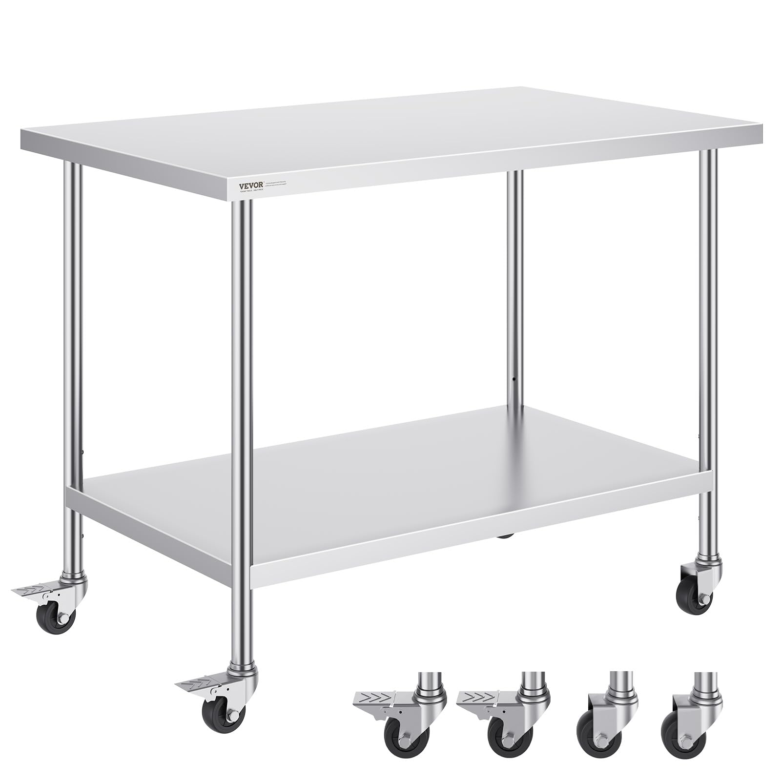Mesa De Trabajo Vevor De Acero Inoxidable 76 X 122 X 96 Cm Con Ruedas - Venta Internacional.