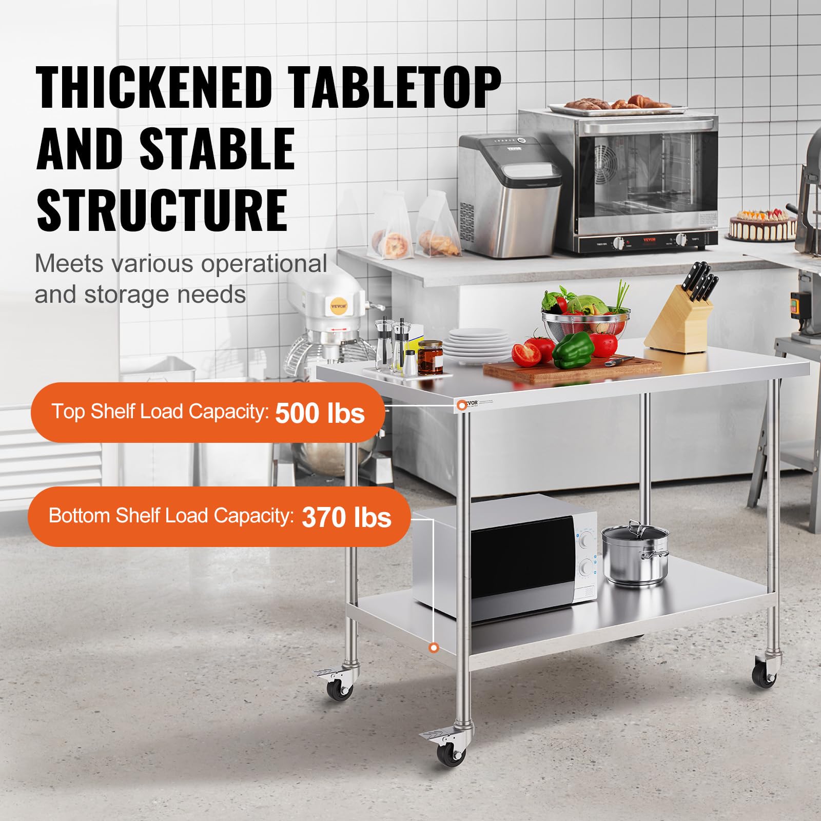 Foto 4 pulgar | Mesa De Trabajo Vevor De Acero Inoxidable 76 X 122 X 96 Cm Con Ruedas - Venta Internacional.