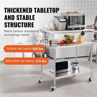 Foto 3 | Mesa De Trabajo Vevor De Acero Inoxidable 76 X 122 X 96 Cm Con Ruedas - Venta Internacional.