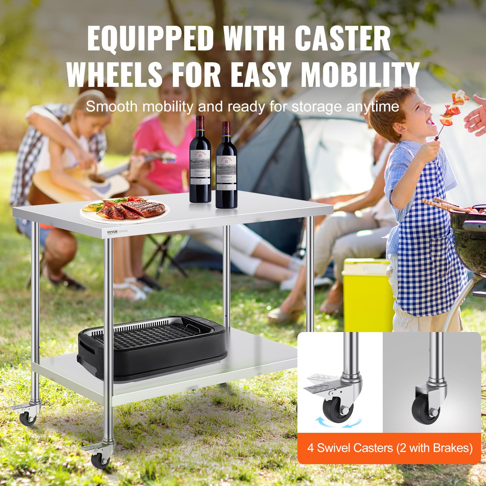 Foto 5 pulgar | Mesa De Trabajo Vevor De Acero Inoxidable 76 X 122 X 96 Cm Con Ruedas - Venta Internacional.