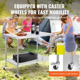 Foto 4 | Mesa De Trabajo Vevor De Acero Inoxidable 76 X 122 X 96 Cm Con Ruedas - Venta Internacional.