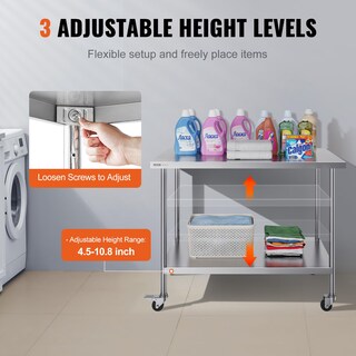 Foto 5 | Mesa De Trabajo Vevor De Acero Inoxidable 76 X 122 X 96 Cm Con Ruedas - Venta Internacional.