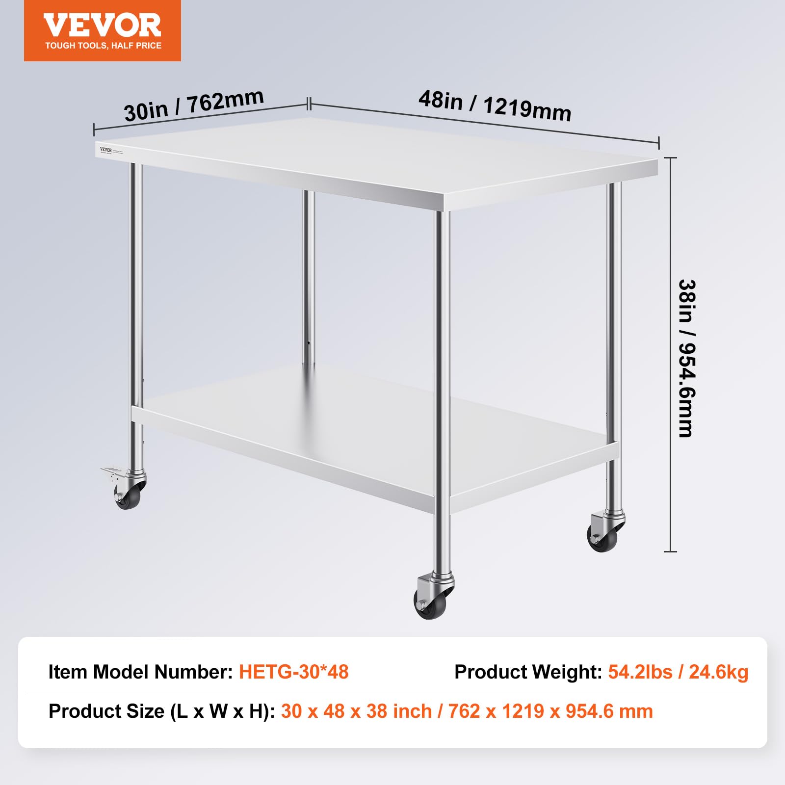 Foto 7 | Mesa De Trabajo Vevor De Acero Inoxidable 76 X 122 X 96 Cm Con Ruedas - Venta Internacional.