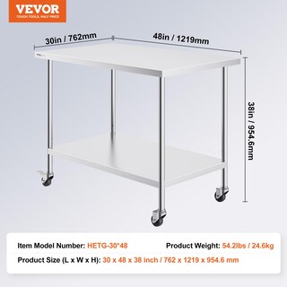 Foto 7 | Mesa De Trabajo Vevor De Acero Inoxidable 76 X 122 X 96 Cm Con Ruedas - Venta Internacional.