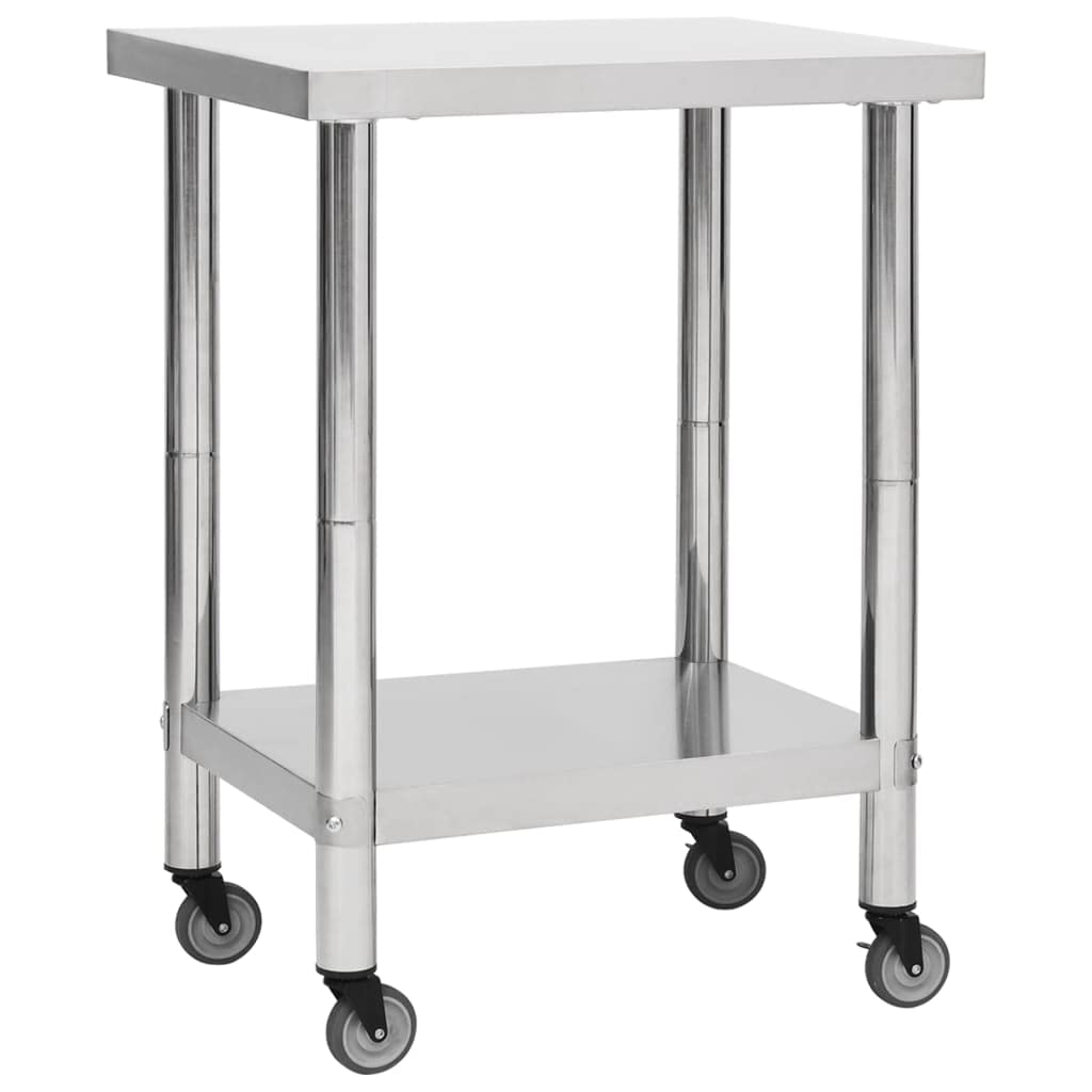 Foto 2 | Mesa De Trabajo De Cocina Vidaxl De Acero Inoxidable Con Ruedas De 80 X 45 Cm - Venta Internacional.