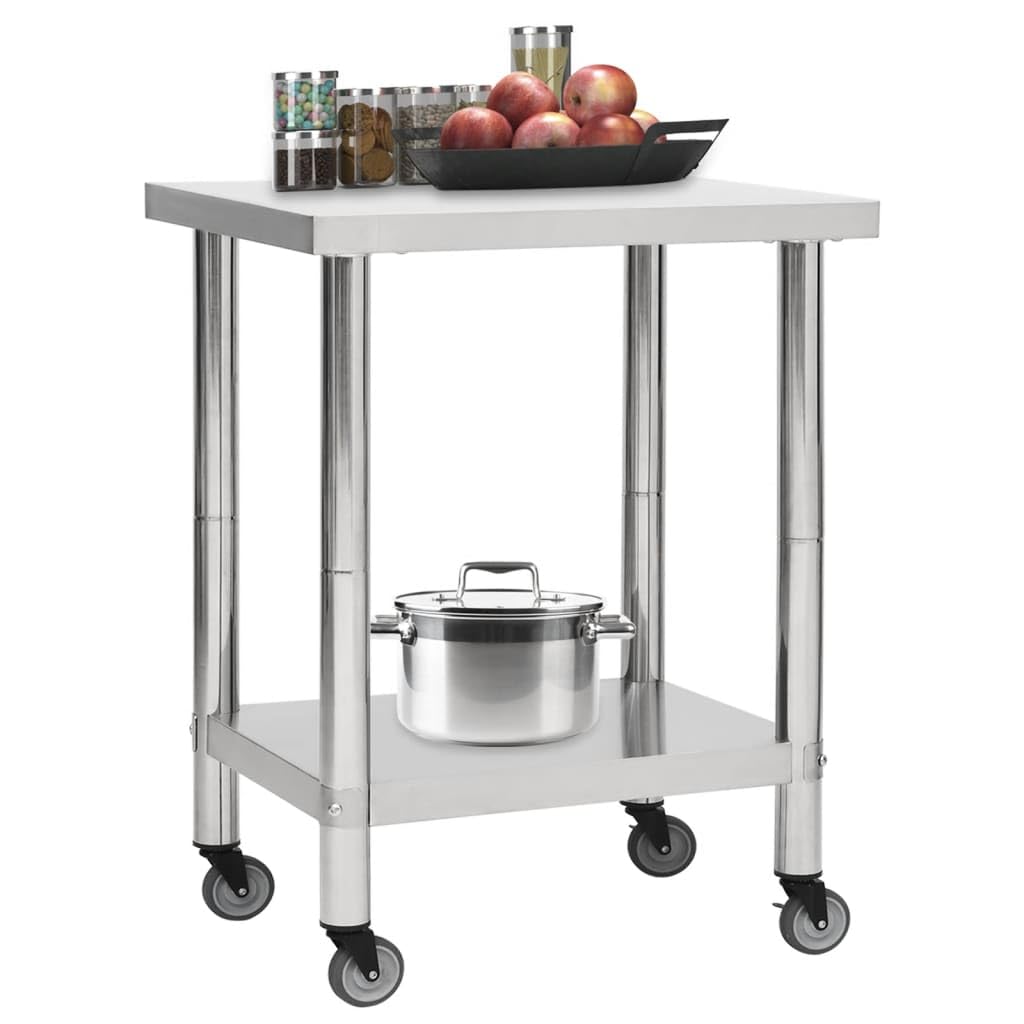 Foto 3 | Mesa De Trabajo De Cocina Vidaxl De Acero Inoxidable Con Ruedas De 80 X 45 Cm - Venta Internacional.