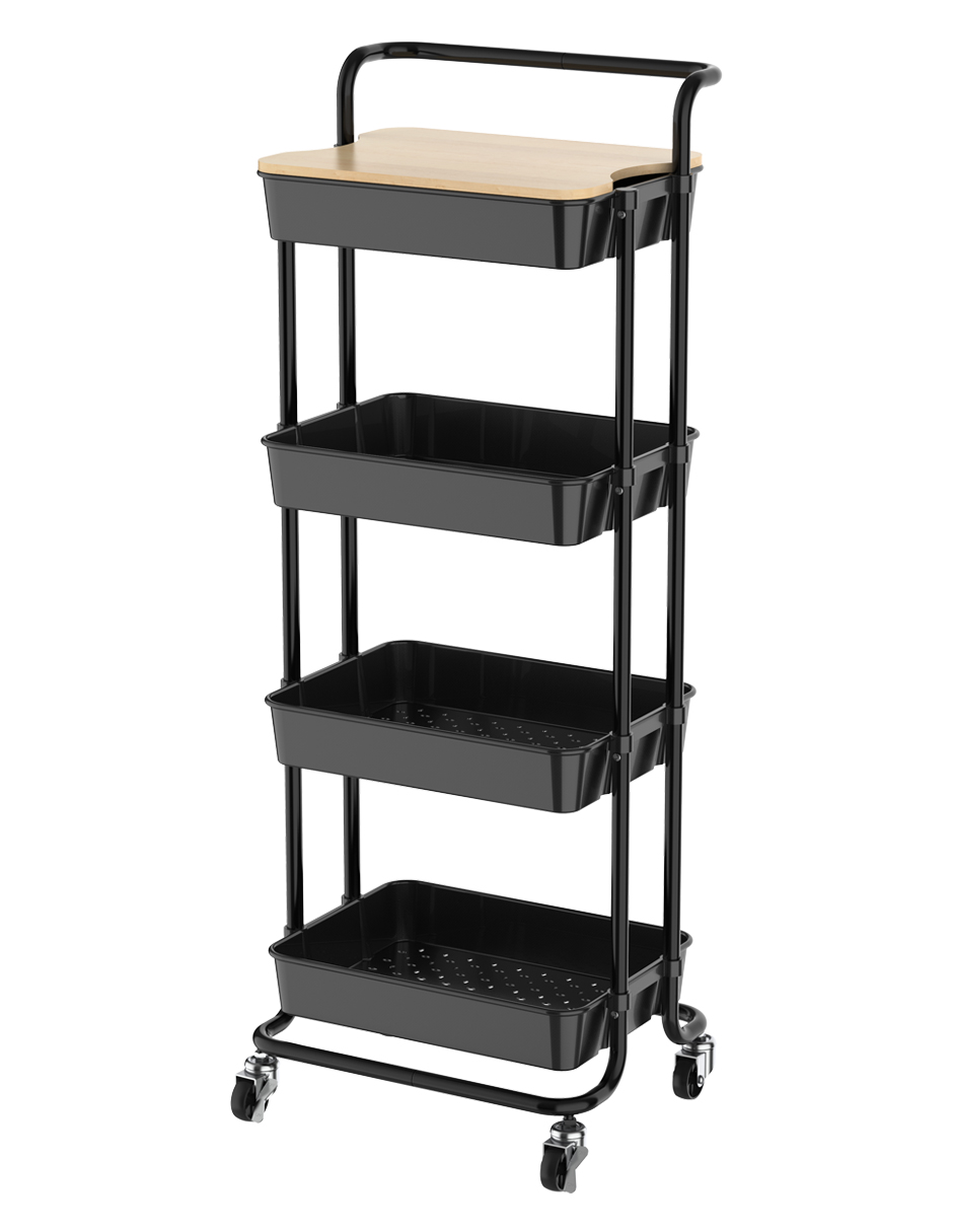 Carrito De Cocina Reimart Organización Acero Madera 4 Niveles Wk-29 color Negro