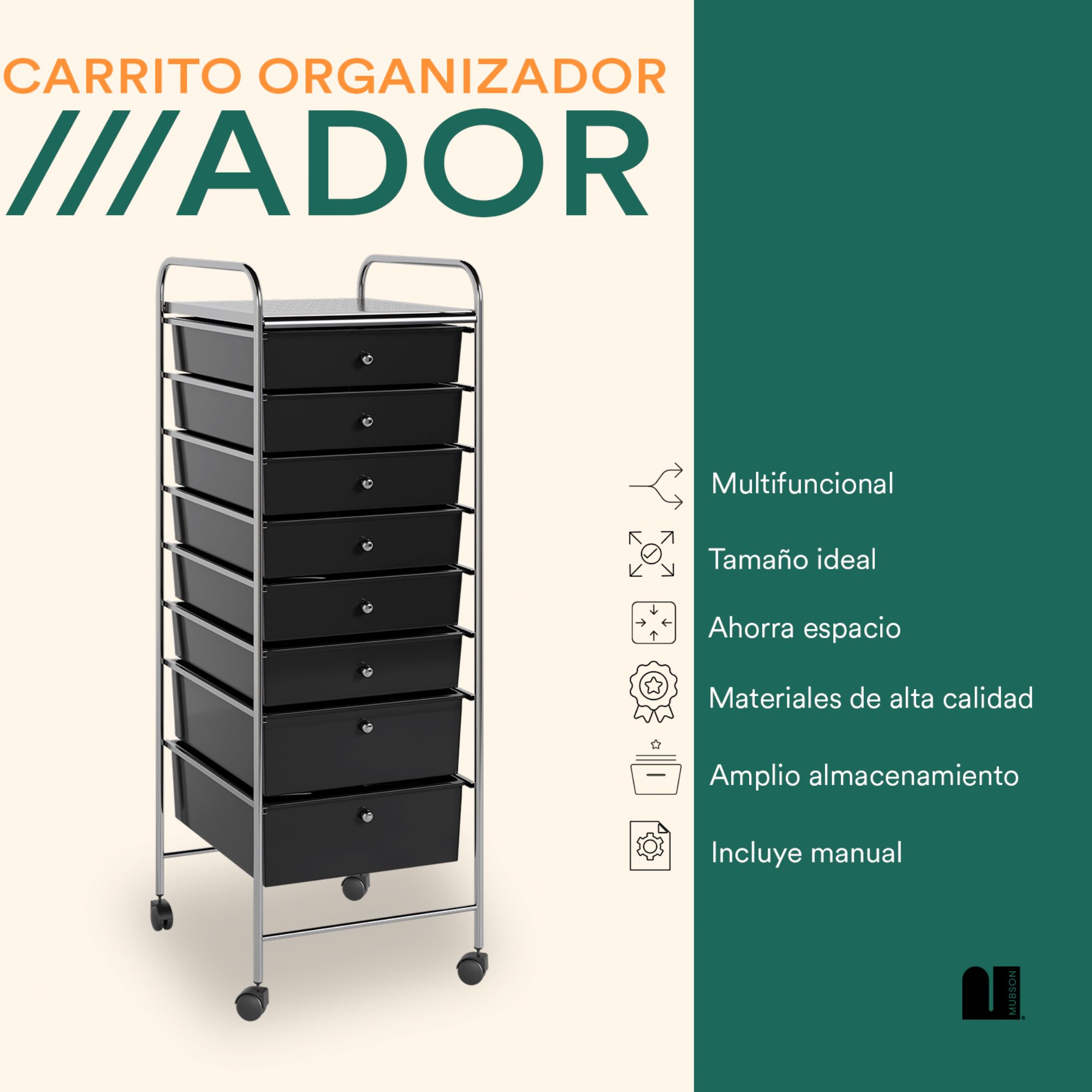 Foto 2 | Carrito Organizador Mubson con 8 Cajones color Negro