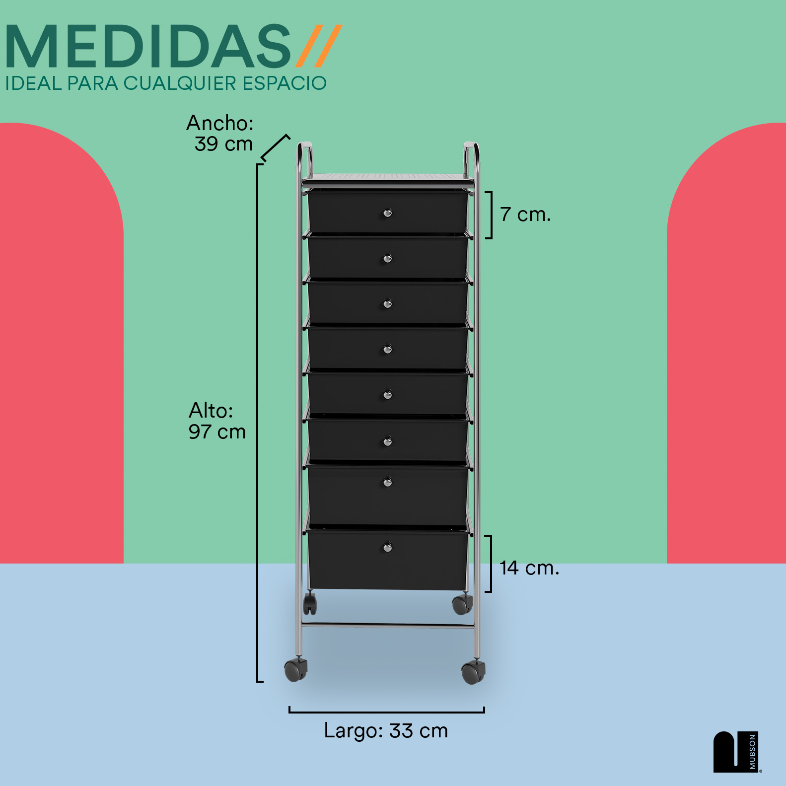 Foto 5 | Carrito Organizador Mubson con 8 Cajones color Negro