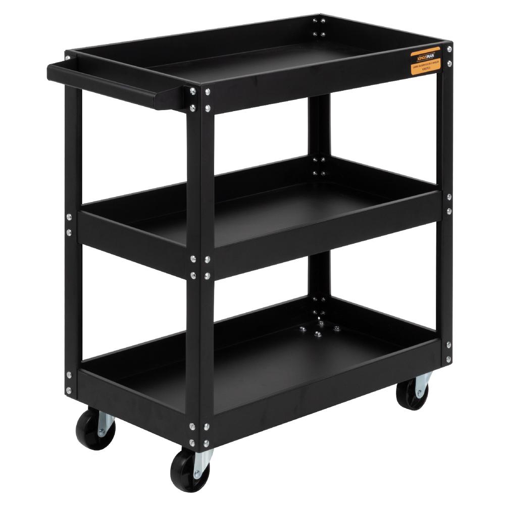 Carrito de Servicio Kingsman Negro 3 Niveles 120 kg Multiusos Organizador