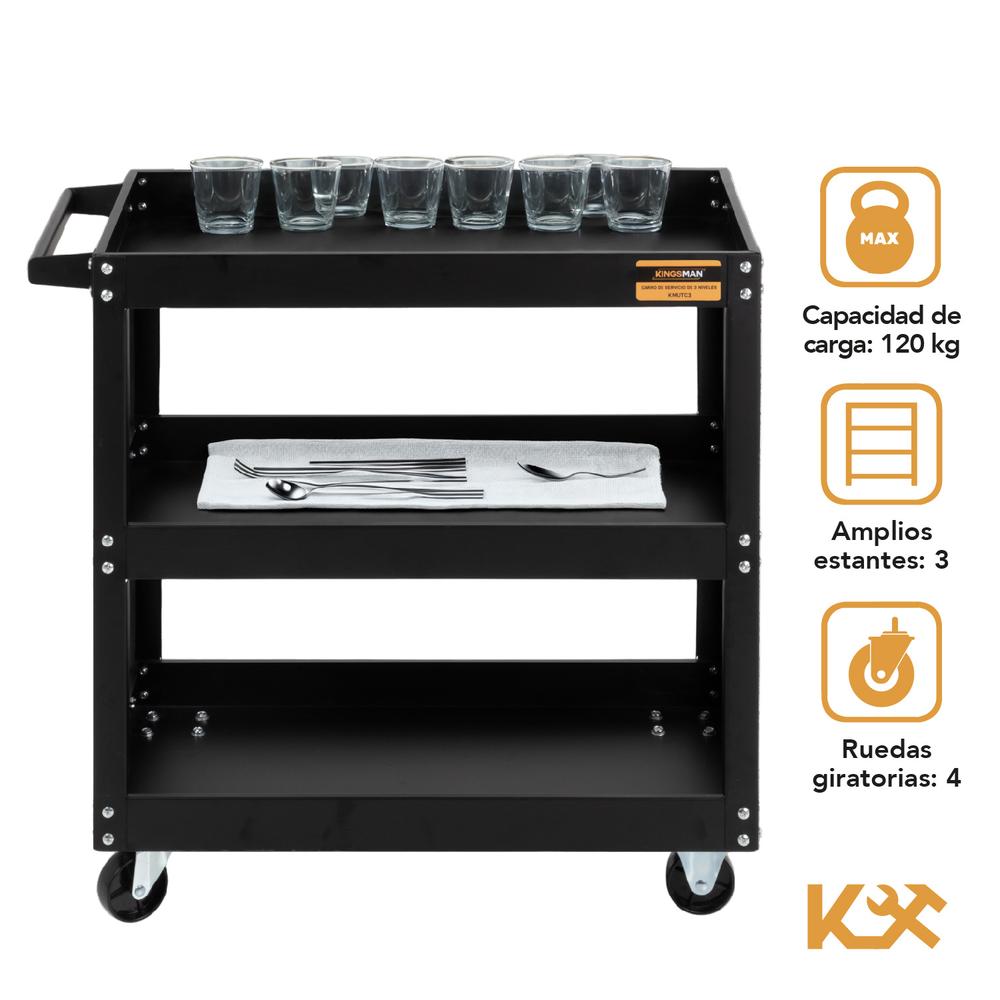 Foto 3 pulgar | Carrito de Servicio Kingsman Negro 3 Niveles 120 kg Multiusos Organizador