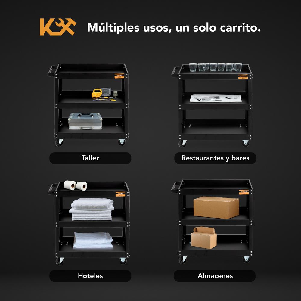 Foto 3 | Carrito de Servicio Kingsman Negro 3 Niveles 120 kg Multiusos Organizador