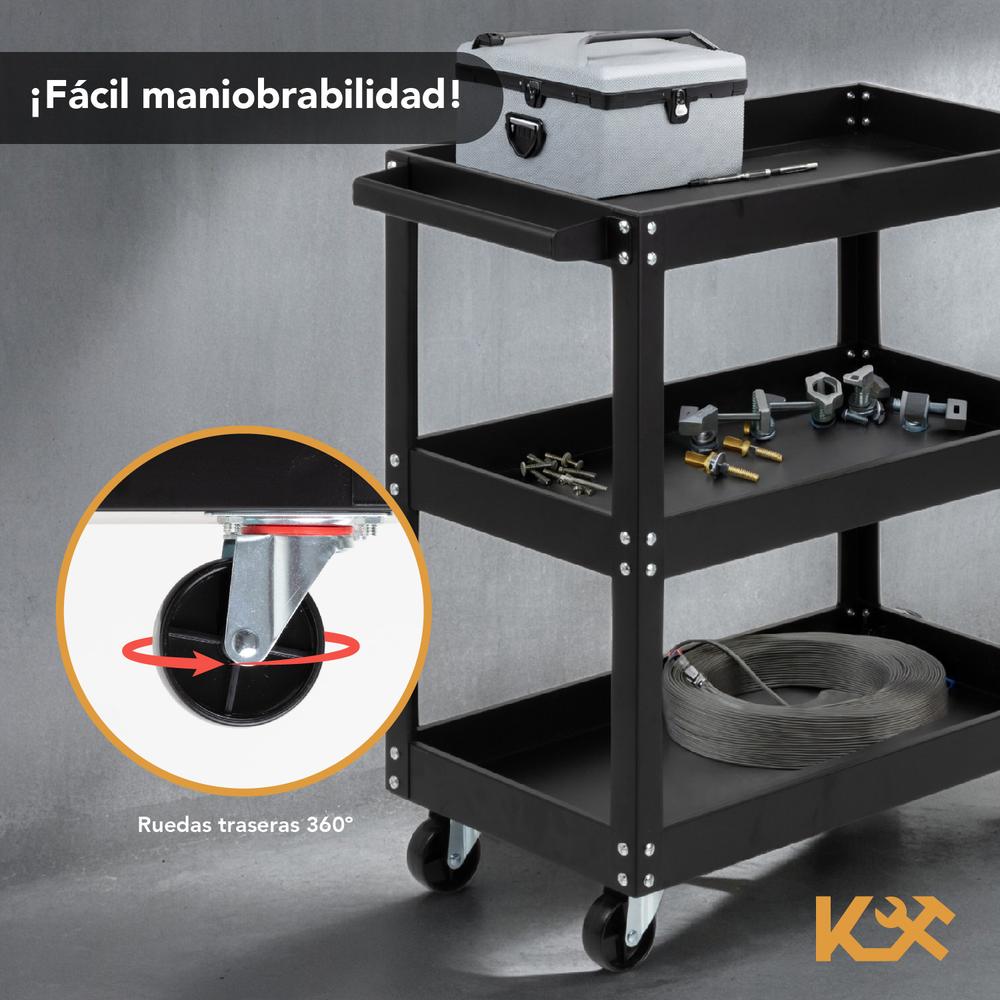 Foto 5 pulgar | Carrito de Servicio Kingsman Negro 3 Niveles 120 kg Multiusos Organizador