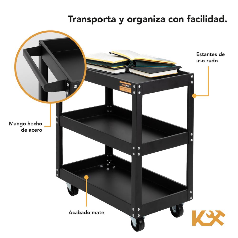 Foto 6 pulgar | Carrito de Servicio Kingsman Negro 3 Niveles 120 kg Multiusos Organizador