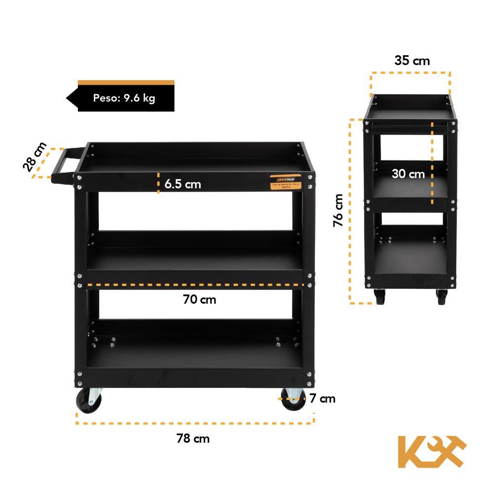 Foto 7 pulgar | Carrito de Servicio Kingsman Negro 3 Niveles 120 kg Multiusos Organizador