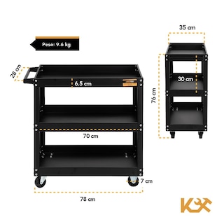 Foto 6 | Carrito de Servicio Kingsman Negro 3 Niveles 120 kg Multiusos Organizador