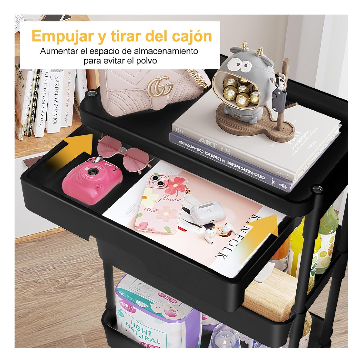 Foto 5 pulgar | Carrito Organizador Belug Negro 4 Niveles con 1 Cajón