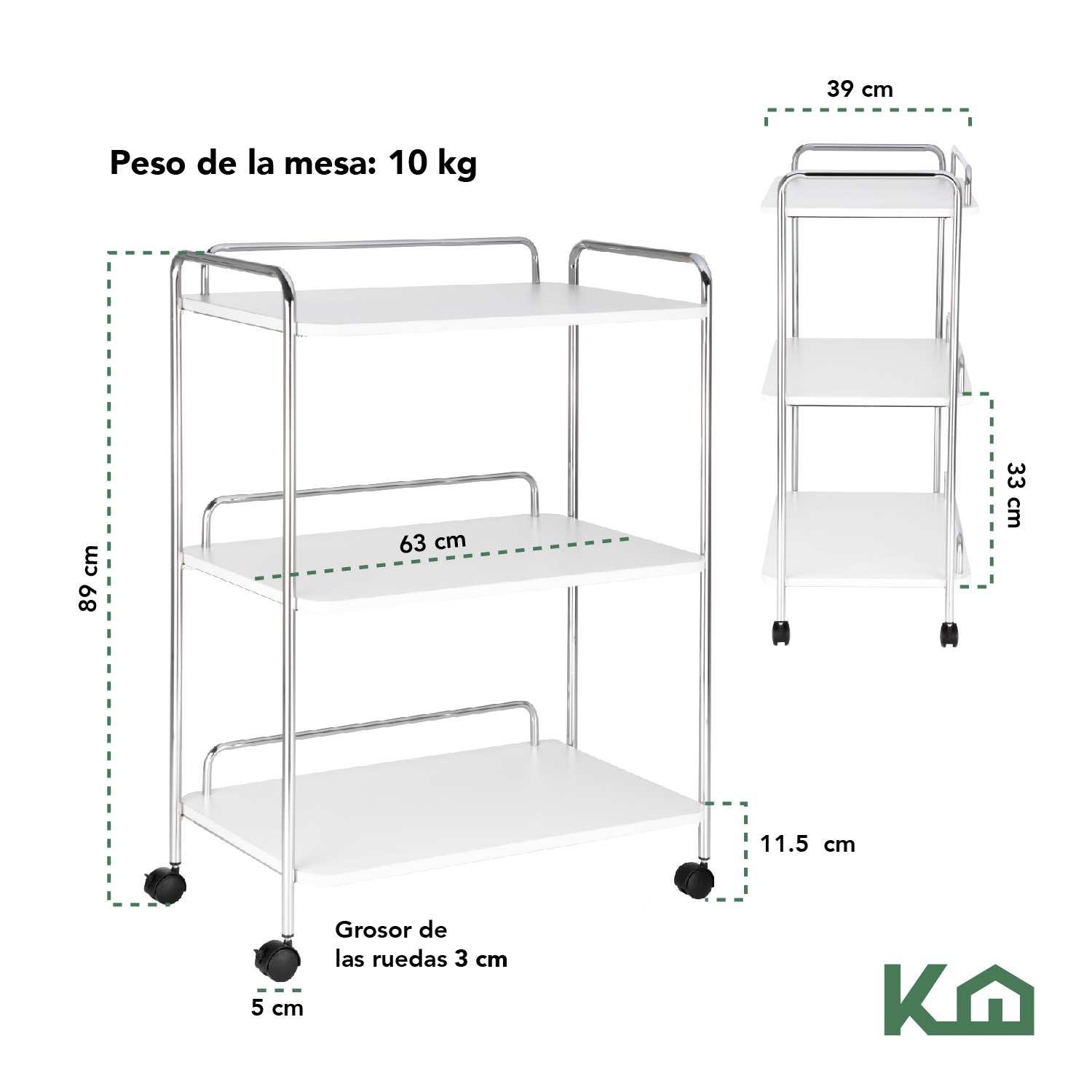 Foto 5 | Carrito Auxiliar 3 Niveles Almacenaje Multiusos Organización